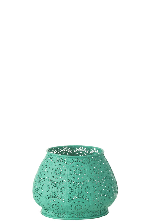 J-Line theelichthouder Cylinder - metaal/glas - cyaan - large