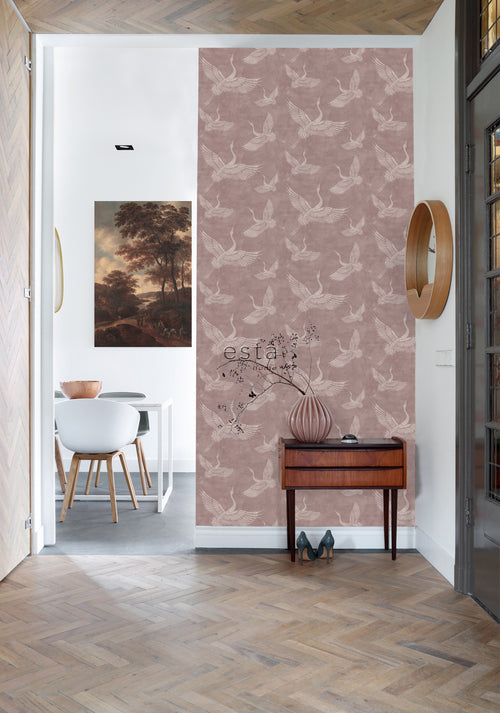 ESTAhome behang kraanvogels oudroze - 50 x 900 cm - 139333