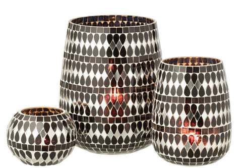 J-Line theelichthouder Mozaïek - glas - zwart/zilver - large - vtwonen shop