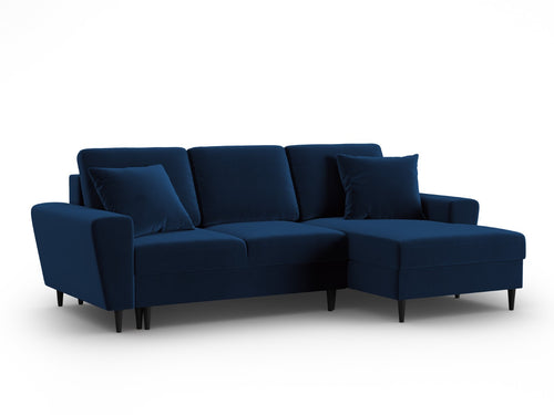 Cosmopolitan Design Converteerbare hoekbank rechts met opbergdoos Kyoto 4-zits, flueel koningsblauw - 145x241x88cm