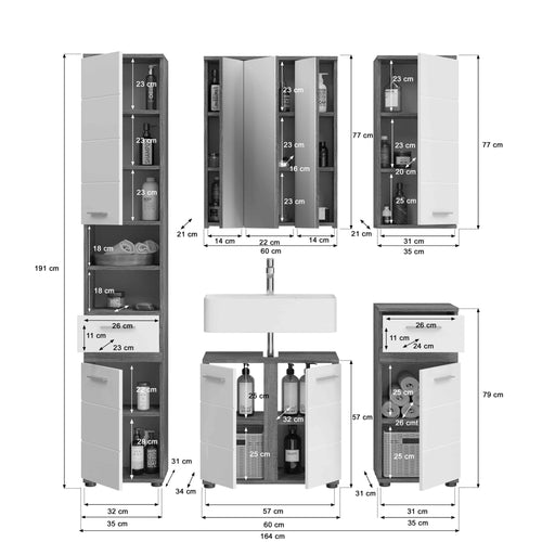Furnilux Blake badkamercombinatie 5-delig rookzilver / wit - 164cm x 191cm x 34cm - vtwonen shop