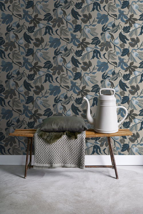Borastapeter behang bladeren vergrijsd blauw - 49 cm x 10.05 m - 660801 - vtwonen shop