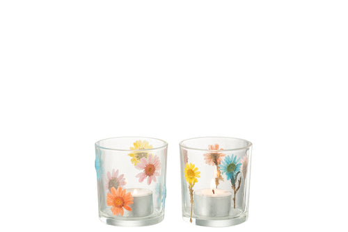 J-Line windlicht Posy  - glas - transparant/mix - small - 2 stuks