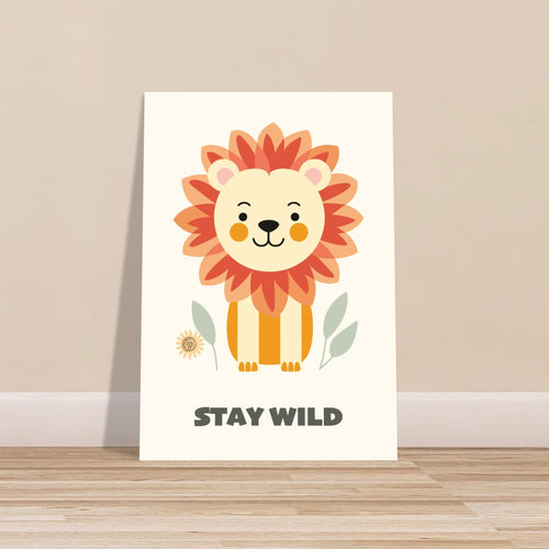 Artfulprints Poster Leeuwtje stay wild   - A4 21x29.7 cm - Oranje