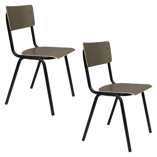 Zuiver Back To School Eetkamerstoelen/ Kantinestoelen/ Schoolstoelen Mat Groen - Set van 4 - vtwonen shop