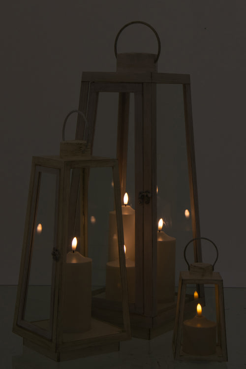 J-Line lantaarn + kaars - glas - wit - large - LED lichtjes