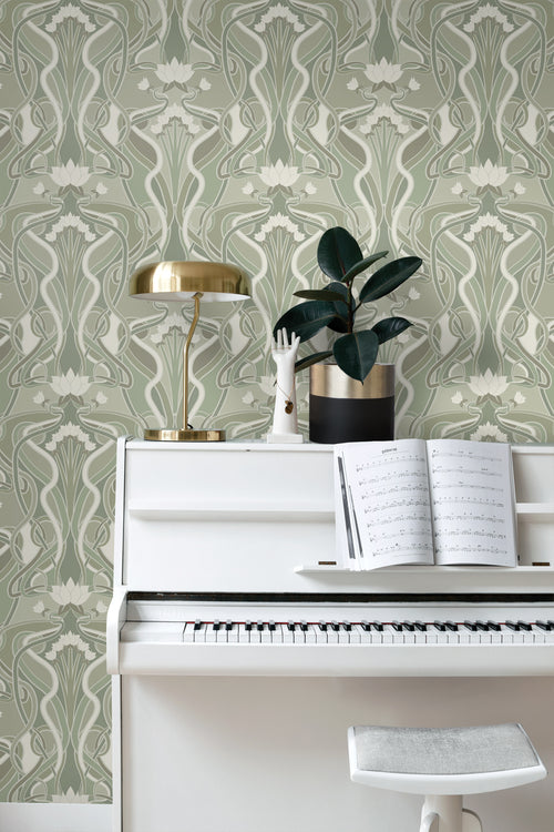 ESTAhome behang vintage bloemen in art nouveau stijl licht vergrijsd groen - 50 x 900 cm - 139897 - vtwonen shop