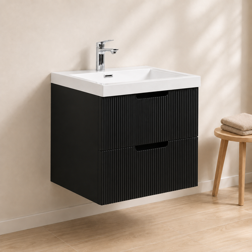Badplaats Badkamermeubel Set Thermis 60 cm – Mat Zwart – Badmeubel met Wastafel