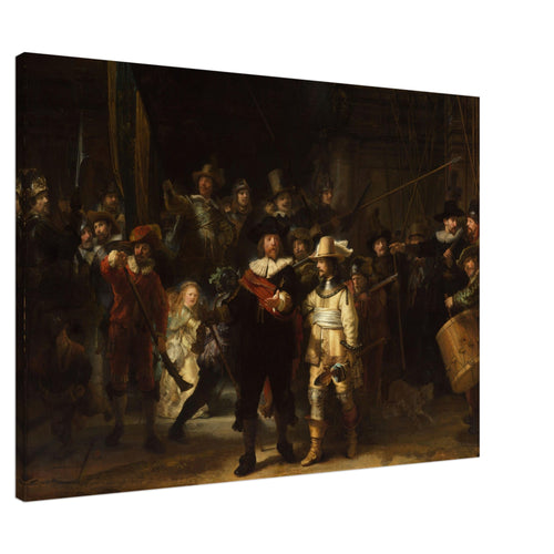 Artfulprints Canvas Rembrandt van Rijn - De nachtwacht canvas - 90x60 cm - Bruin