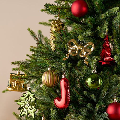 Mica Decorations Kerstornamentenset JOY - Set van 26 Onbreekbare Kerstballen in Rood, Donkergroen en Goud - Kerstboomversiering van Gerecycled