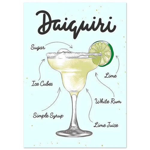 Artfulprints  Daiquiri cocktail – Illustratie   poster A4 21x29.7 cm