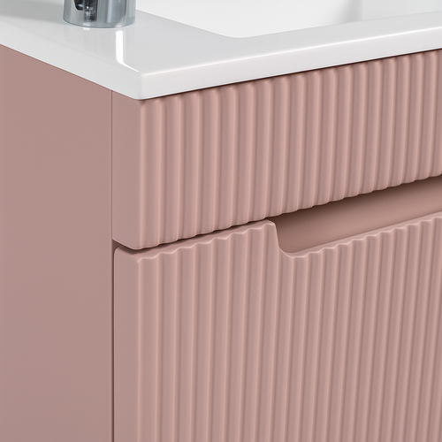 Badplaats Toiletmeubel Thermis 40 x 22 cm – Mat Roze – Fonteinmeubel met Witte Wastafel