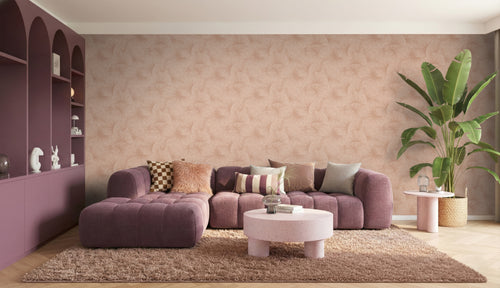 ESTAhome behang 3D-motief bladeren terracotta roze - 53 cm x 10.05 m - 131396