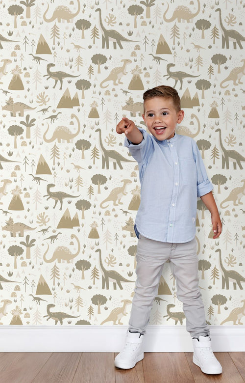 ESTAhome behang dinosaurussen beige en taupe - 53 cm x 10.05 m - 131354