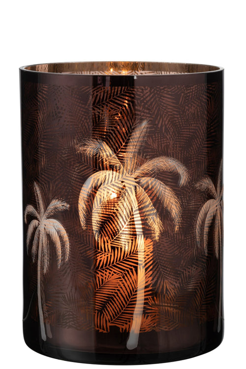 J-Line windlicht Palmboom - glas - bruin - extra large