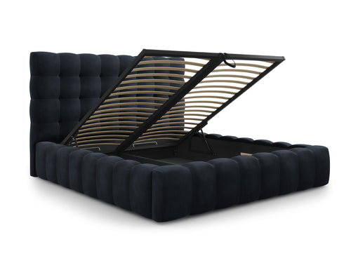 Cosmopolitan Design Opbergbed met hoofdeinde Bali 200x200cm, flueel, donkerblauw - 230x225x125cm