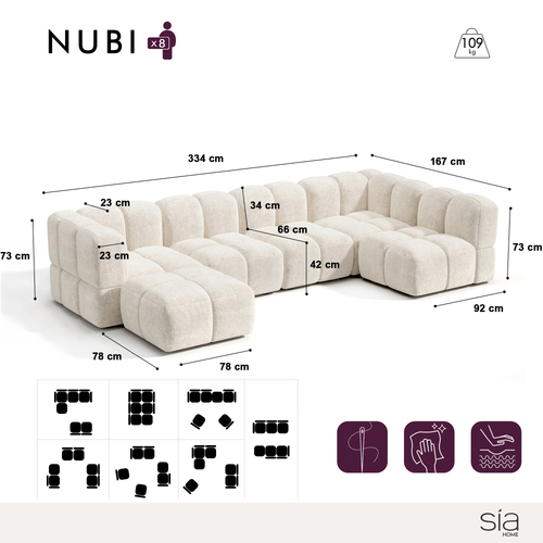 Sia Home - Modulaire hoekbank NUBI - getextureerd fluweel  760cm