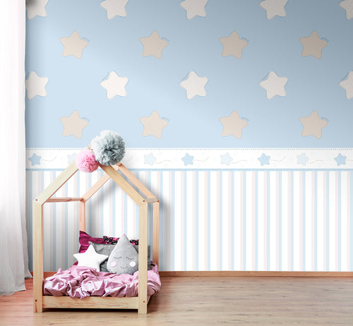 Sanders & Sanders behang sterren blauw en beige - 53 cm x 10 m - 640566 - vtwonen shop