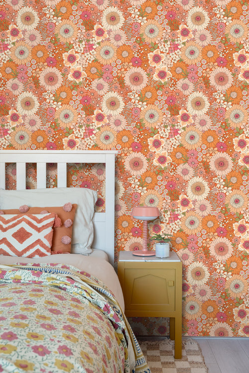 ESTAhome behang retro bloemen oranje en roze - 53 cm x 10.05 m - 131315