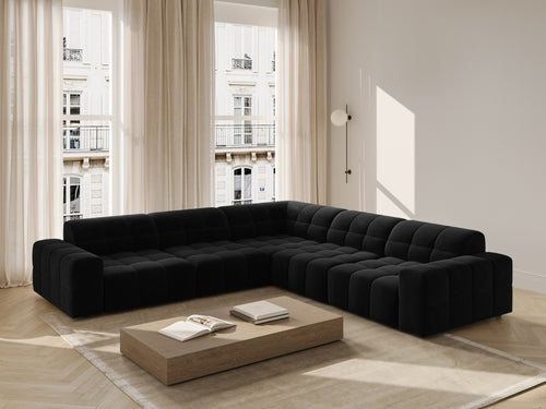 Cosmopolitan Design Hoekbank CHICAGO 4-zits, flueel zwart - 285x285x78cm