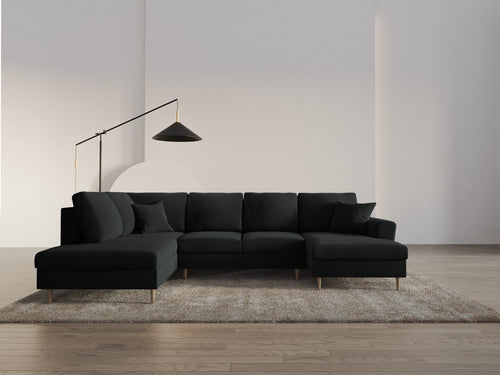 Cosmopolitan Design Links panoramische slaapbank met opbergdoos Kyoto 7-zits, flueel zwart - 194x313x88cm