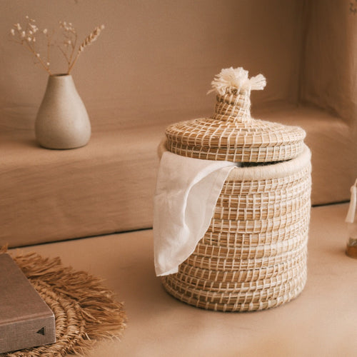 NOA MAY Mandje Aura- naturel - zeegras/katoen - Ø 20 x h 30 cm