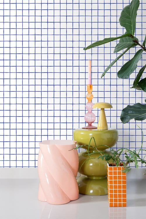 ESTAhome behang geblokt motief blauw en wit - 50 x 900 cm - 131274 - vtwonen shop