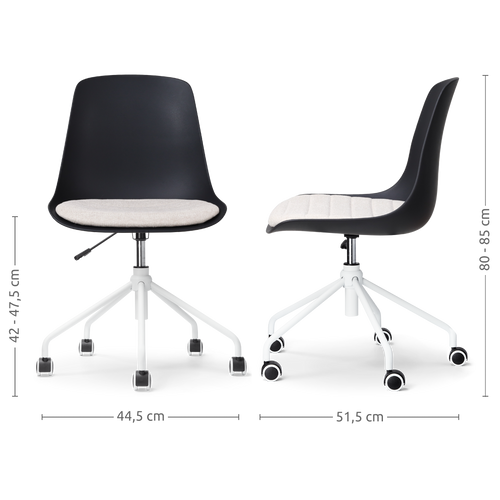 Nolon Nout-Liv Bureaustoel Zwart - Beige Kussen - Wit Onderstel