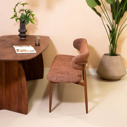Giga Meubel Eetkamerbank Alexia - Stof - Rood/Walnoot - 180cm