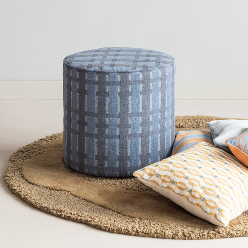 WOOOD kussens Lira - Blauw/Oranje - Set van 4