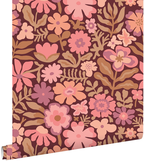 ESTAhome behang bloemetjes roze en paars - 50 x 900 cm - 132294