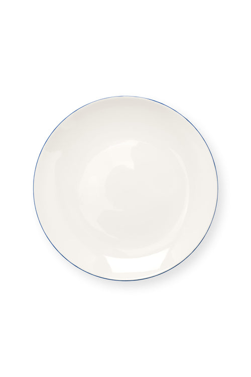 vtwonen - Lunchbord - Wit/Blauw Lijn - Porselein - 23cm - Set van 6