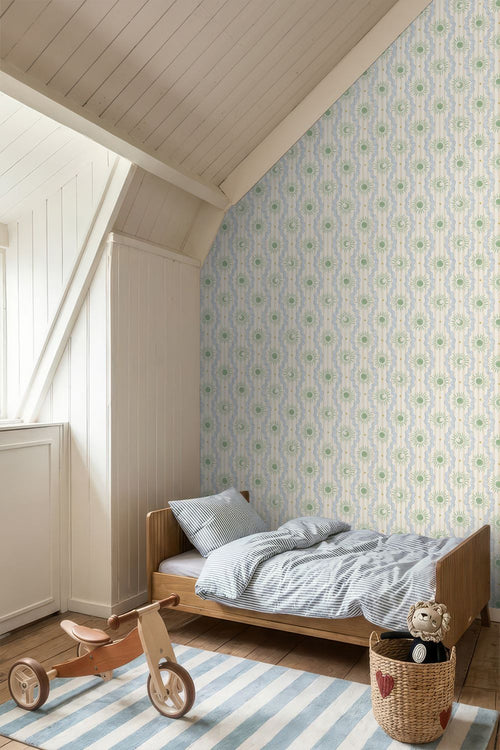 ESTAhome behang retro ornamenten beige, blauw en groen - 50 x 900 cm - 132015