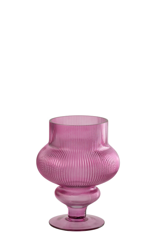 J-Line vaas Ada Geribbeld - glas - fuchsia - small