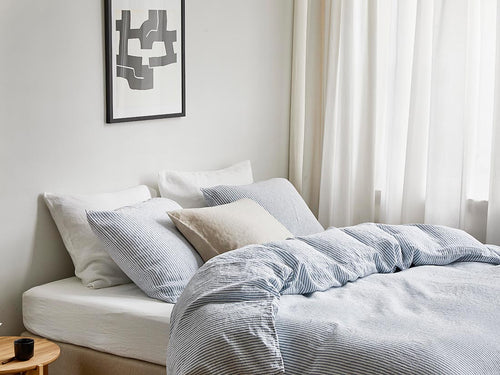 Yumeko dekbedovertrek gewassen linnen blue stripe 200x220 + 2/60x70 - vtwonen shop