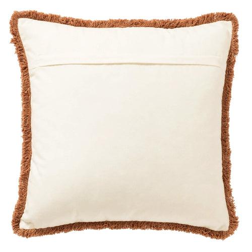 FRANCINE - kussenhoes 45x45 cm - 100% katoen - bladmotief en franjes - Dusty Coral - roze, wit