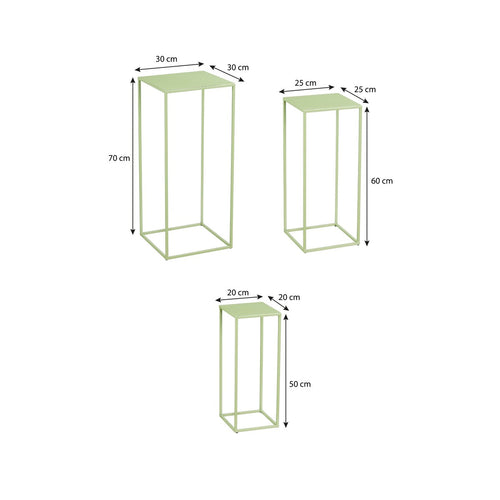 Mica Decorations Quinty Bijzettafel - Set van 3 - L30 x B30 x H70 cm - IJzer - Lichtgroen