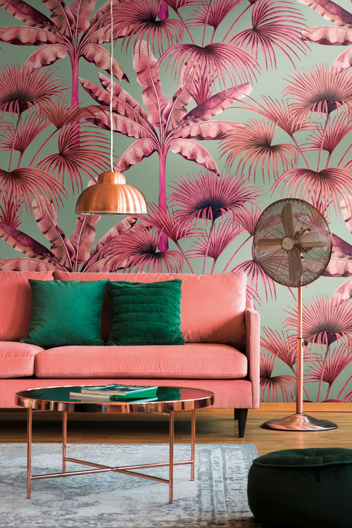 Livingwalls fotobehang jungle-motief blauw, roze en roze - 159 x 280 cm - AS-391833