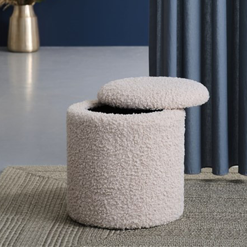 Lisomme Sem teddy poef gebroken wit - met opbergruimte - Ø 36 cm - vtwonen shop