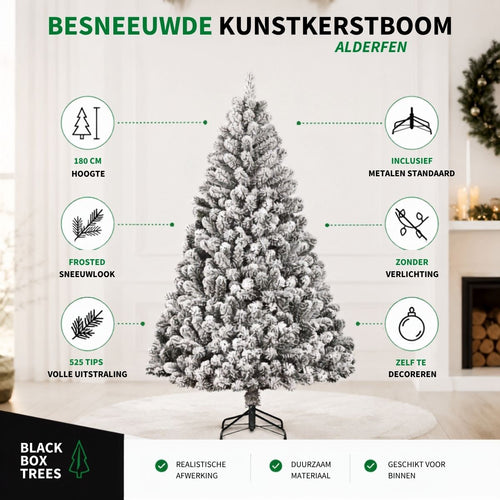 Black Box Trees Alderfen Kunstkerstboom met Sneeuw - Kerstboom H180 x Ø114 cm - Kunstboom met 525 Tips en Standaard - Frosted