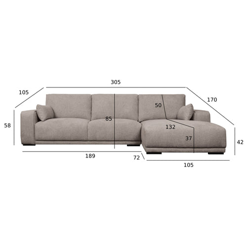 Furnhouse chaise longue bank rechts California - Beige - Stof - 105x305x85