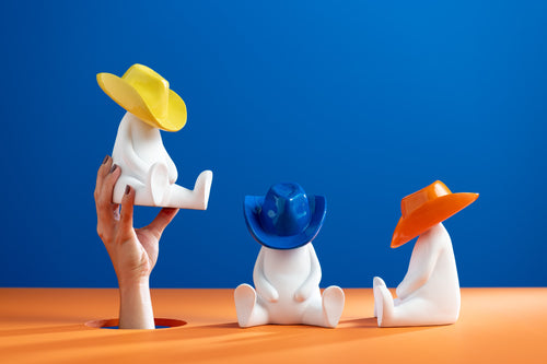 J-Line decoratie Beeld Cowboyhoed - hats - mix - 3 stuks