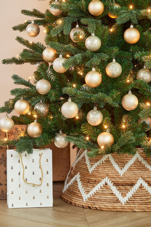 Mica Decorations Kerstboomrok - H25 x Ø50 cm - Bananenblad - Bruin, Wit