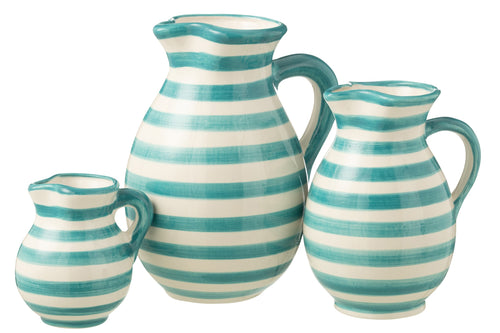 J-Line kruik Granada Stripes - keramiek - wit/aqua - large