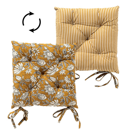 JUDITH - stoelkussen 40x40 cm - bloemenmotief - met striklinten - Chai Tea - geel