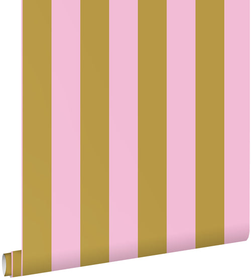 ESTAhome behang strepen lila roze en mosterdgeel - 50 x 900 cm - 131975