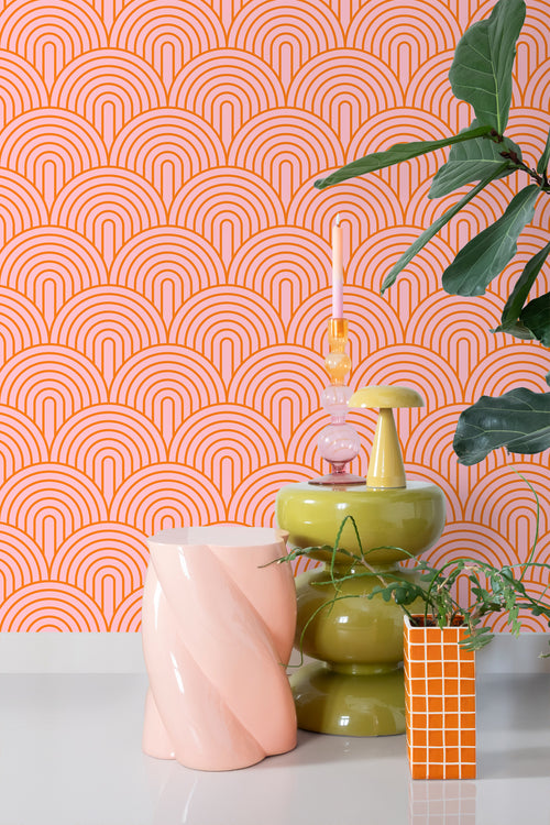 ESTAhome behang art deco bogen roze en oranje - 50 x 900 cm - 131766