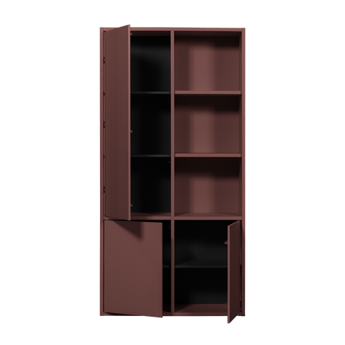 WOOOD opbergkast Merel - Grenen - Bordeauxrood - 100x200x44