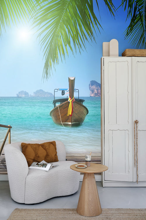 Sanders & Sanders fotobehang zeezicht blauw, groen en beige - 360 x 254 cm - 600393