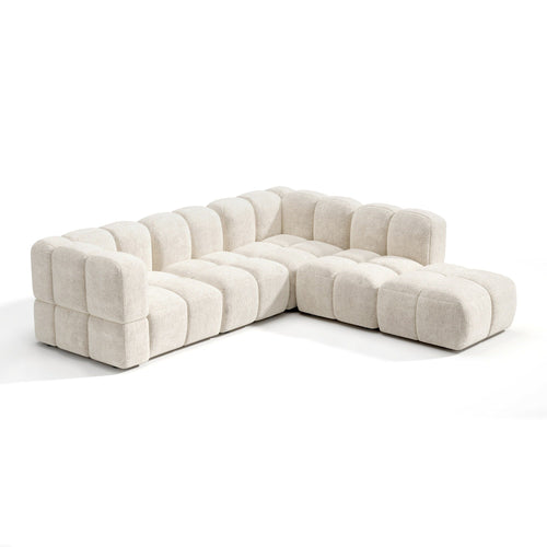 Sia Home - Modulaire bank met grote rechte hoek NUBI - Fluweel met structuur - Crème - 256cm